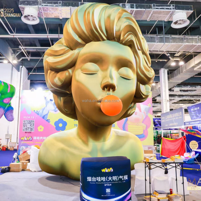 Custom the Inflatable Silver Woman Blowing Bubbles Sculpture Inflatable Girl Huge Inflatable Art Woman Model Balloon