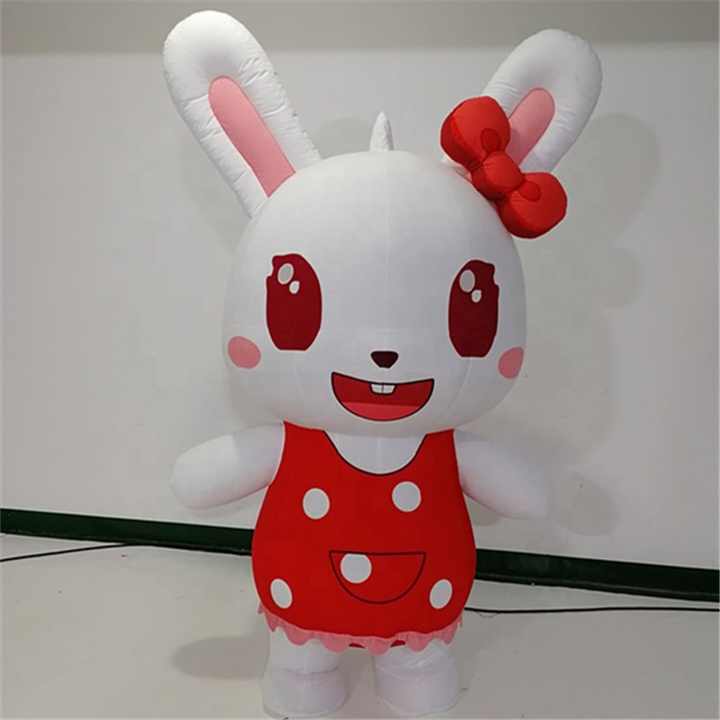 Customized Inflatable White Rabbit Costume Wearing Walking Doll Costume Inflatable Mascot Suit for Adult Advertising Inflatables