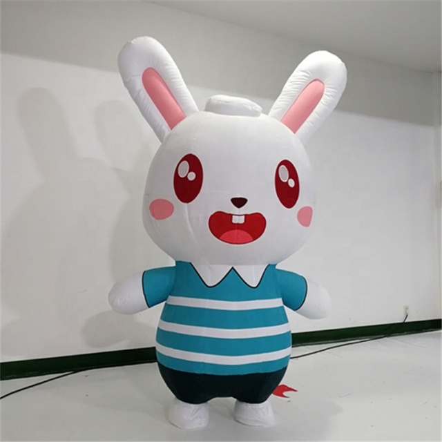 Customized Inflatable White Rabbit Costume Wearing Walking Doll Costume Inflatable Mascot Suit for Adult Advertising Inflatables