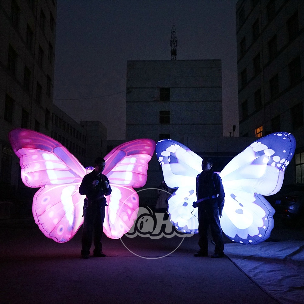 Stilts Performance Inflatable butterfly Wing Costume with Led Light for Parade Event Decoration