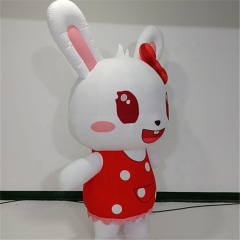 Customized Inflatable White Rabbit Costume Wearing Walking Doll Costume Inflatable Mascot Suit for Adult Advertising Inflatables