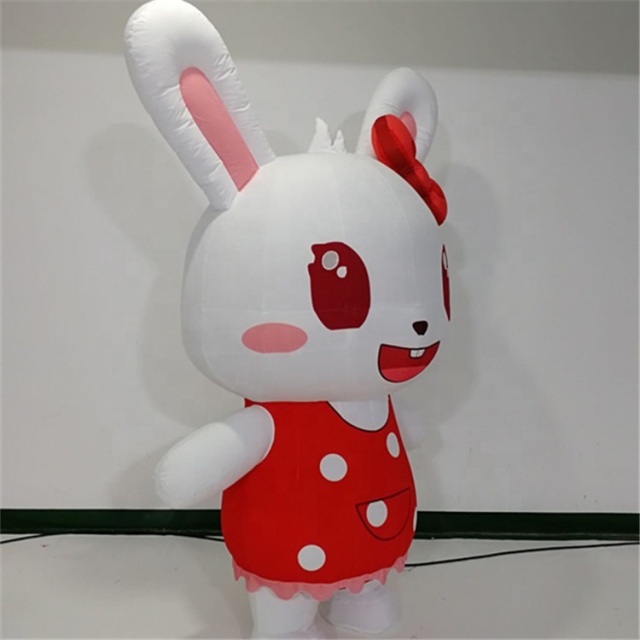 Customized Inflatable White Rabbit Costume Wearing Walking Doll Costume Inflatable Mascot Suit for Adult Advertising Inflatables