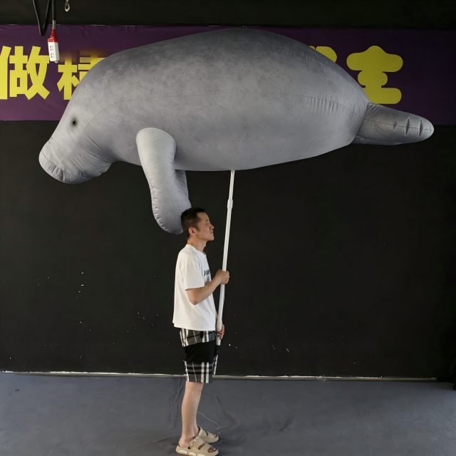 OEM Custom Inflatable Manatee Puppet on Pole, Commercial Grade Advertising Inflatable for Performance
