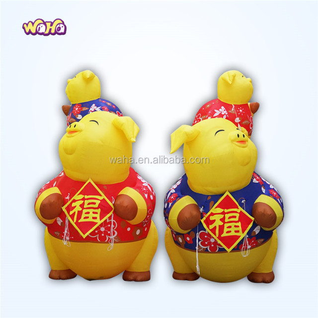 New Year Decoration Customized Attractive Giant Inflatable Flying Pig Large Inflatable Yellow Pig with Wing Free logo Printing for Stage Decoration&Commercial display & exhibition&Parade