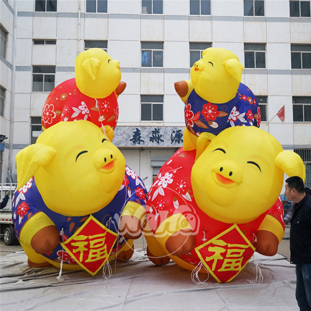 New Year Decoration Customized Attractive Giant Inflatable Flying Pig Large Inflatable Yellow Pig with Wing Free logo Printing for Stage Decoration&Commercial display & exhibition&Parade