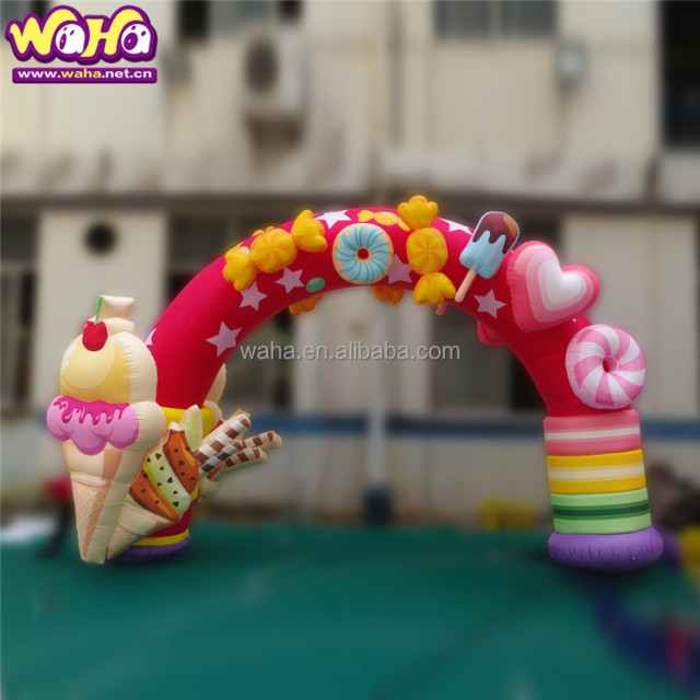 Amusement Park Inflatable Cartoon Candy Arches Advertising Archway with Digital Printing Customized Color & Size LED Lights