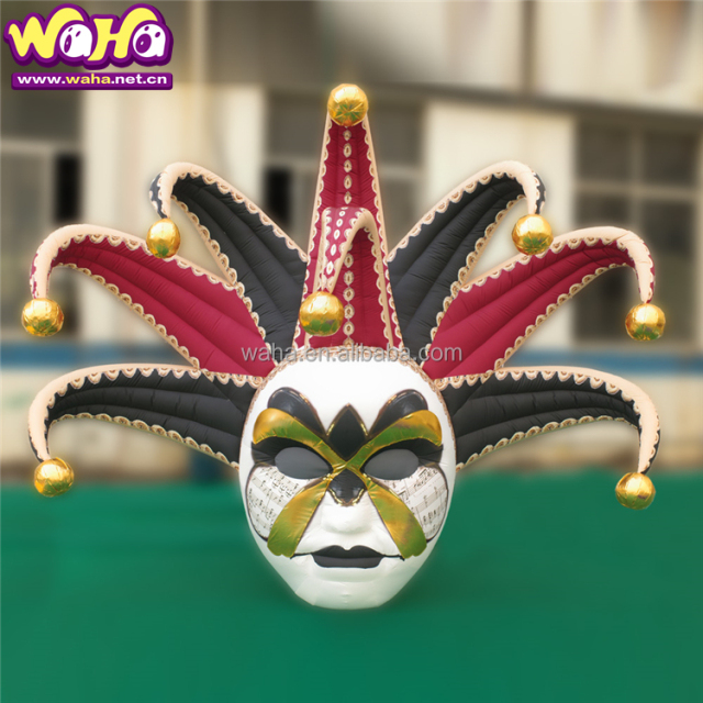 Funny Large Hanging LED Inflatable Carnival Mask Venetian Jester Jolly Masquerade Clown Head Halloween Decoration High End CE