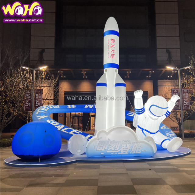 Customized Size Fun Inflatable Rocket Device Cartoon Character Advertising Inflatable Rocket Model