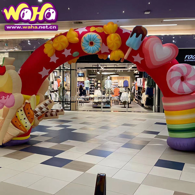 Amusement Park Inflatable Cartoon Candy Arches Advertising Archway with Digital Printing Customized Color & Size LED Lights