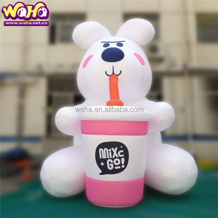 Giant White Rabbit Advertising Inflatable Oxford Material Balloon Model with Complementary Blower Ground Accessory Included