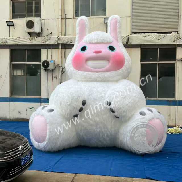 Outdoor Giant Inflatable Furry Rabbit Figure, Promotional Inflatable Model for Amusement Park & Commercial Display