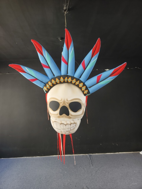 Giant Inflatable Indian Feather Skull for Day of the Dead & Halloween, Durable Hanging Advertising Inflatable