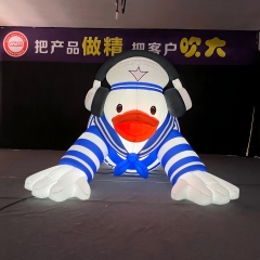 Giant Inflatable Sailor Duck with LED Lights - Custom Cartoon Air Model for Mall/Event Decoration
