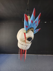 Giant Inflatable Indian Feather Skull for Day of the Dead & Halloween, Durable Hanging Advertising Inflatable