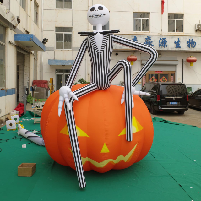 Giant Inflatable Jack Skellington on Pumpkin for Halloween, Durable Advertising Inflatable