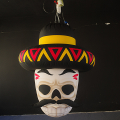 Large Inflatable Calavera with Mustache Art Installation, Promotional Blow up Inflatable for Mall & Event