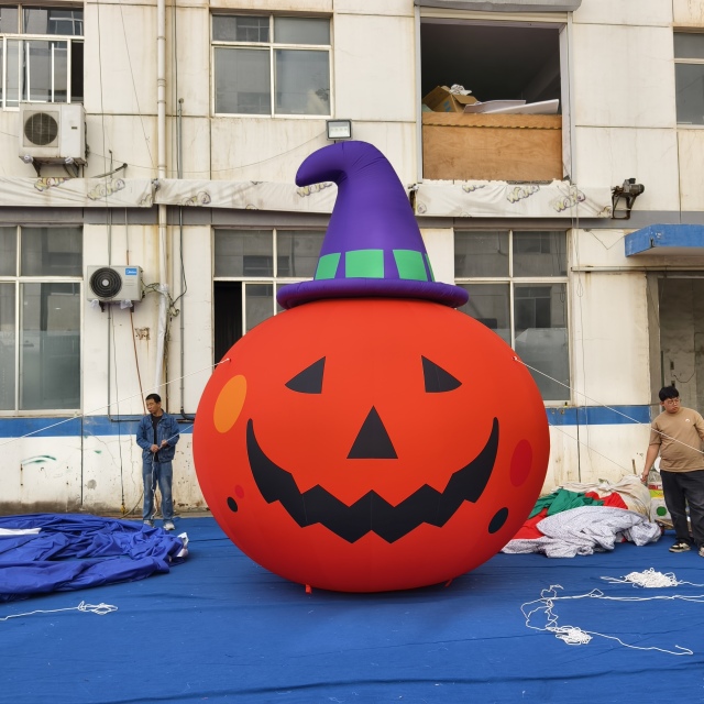 Giant Inflatable Pumpkin Head with Wizard Hat for Halloween, Durable Free-Standing Advertising Inflatable