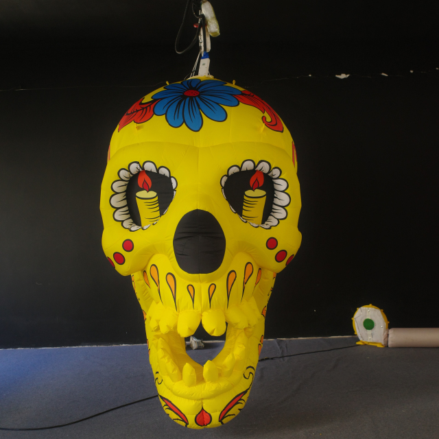 Giant Inflatable Yellow Sugar Skull for Day of the Dead & Halloween, Durable Hanging Advertising Inflatable