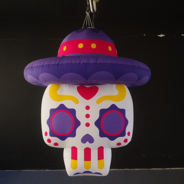 Giant Inflatable Sugar Skull with Sombrero for Day of the Dead, Durable Hanging Advertising Inflatable