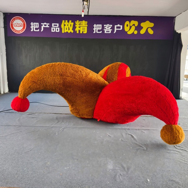 Large Fuzzy Inflatable Court Jester Hat Art Installation, Promotional Blow up Inflatable for Mall & Event