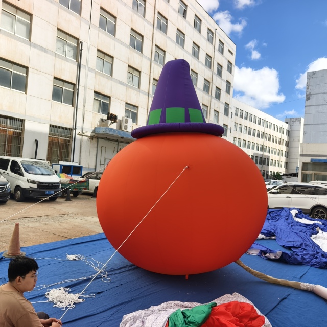 Giant Inflatable Pumpkin Head with Wizard Hat for Halloween, Durable Free-Standing Advertising Inflatable