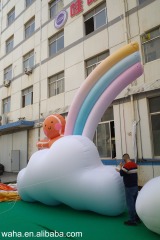 Giant Inflatable Gingerbread Man on Cloud with Rainbow for Mall Decor, Durable Advertising Inflatable