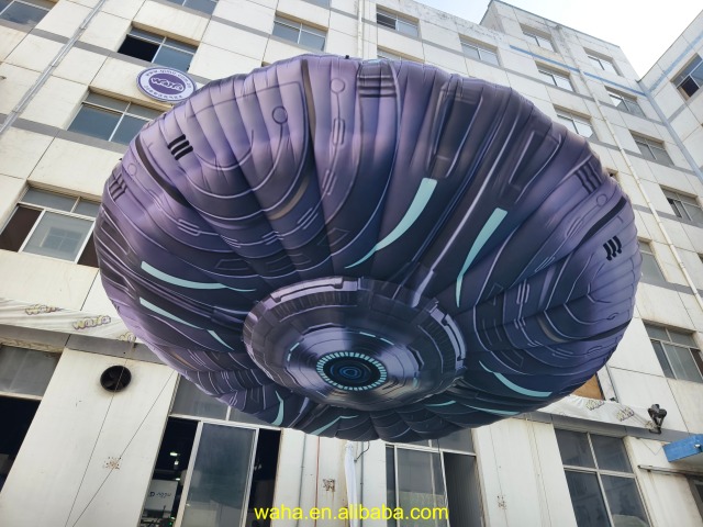 Custom Printed Cyberpunk UFO Inflatable, Personalized Advertising Inflatable for Sci-Fi Convention & Brand Promotion