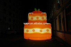 Cute Orange LED Cake Inflatable Prop, Promotional Advertising Blow up Inflatable for Birthday Party & Mall