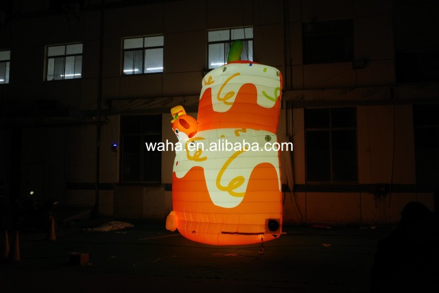 Cute Orange LED Cake Inflatable Prop, Promotional Advertising Blow up Inflatable for Birthday Party & Mall