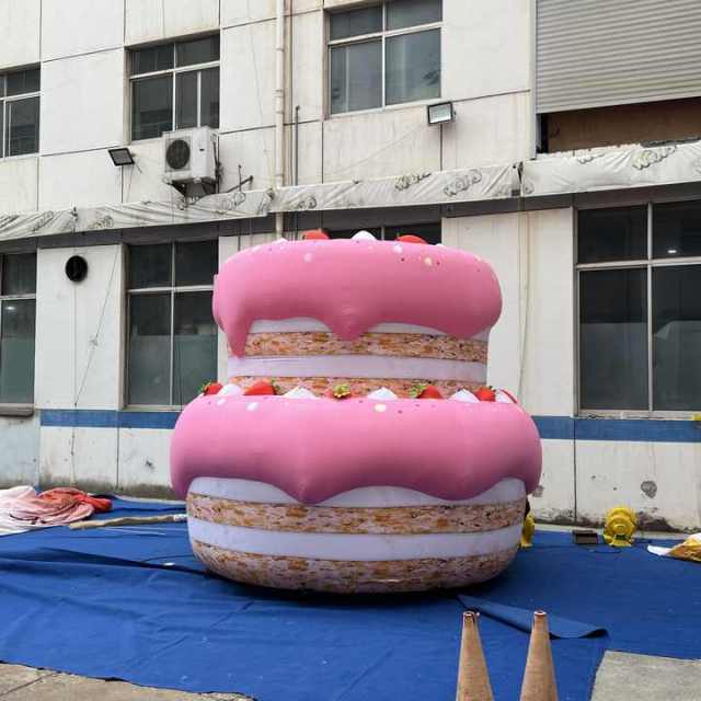 Custom Printed Pink Tiered Cake Inflatable, Personalized Advertising Inflatable for Mall & Birthday Celebration