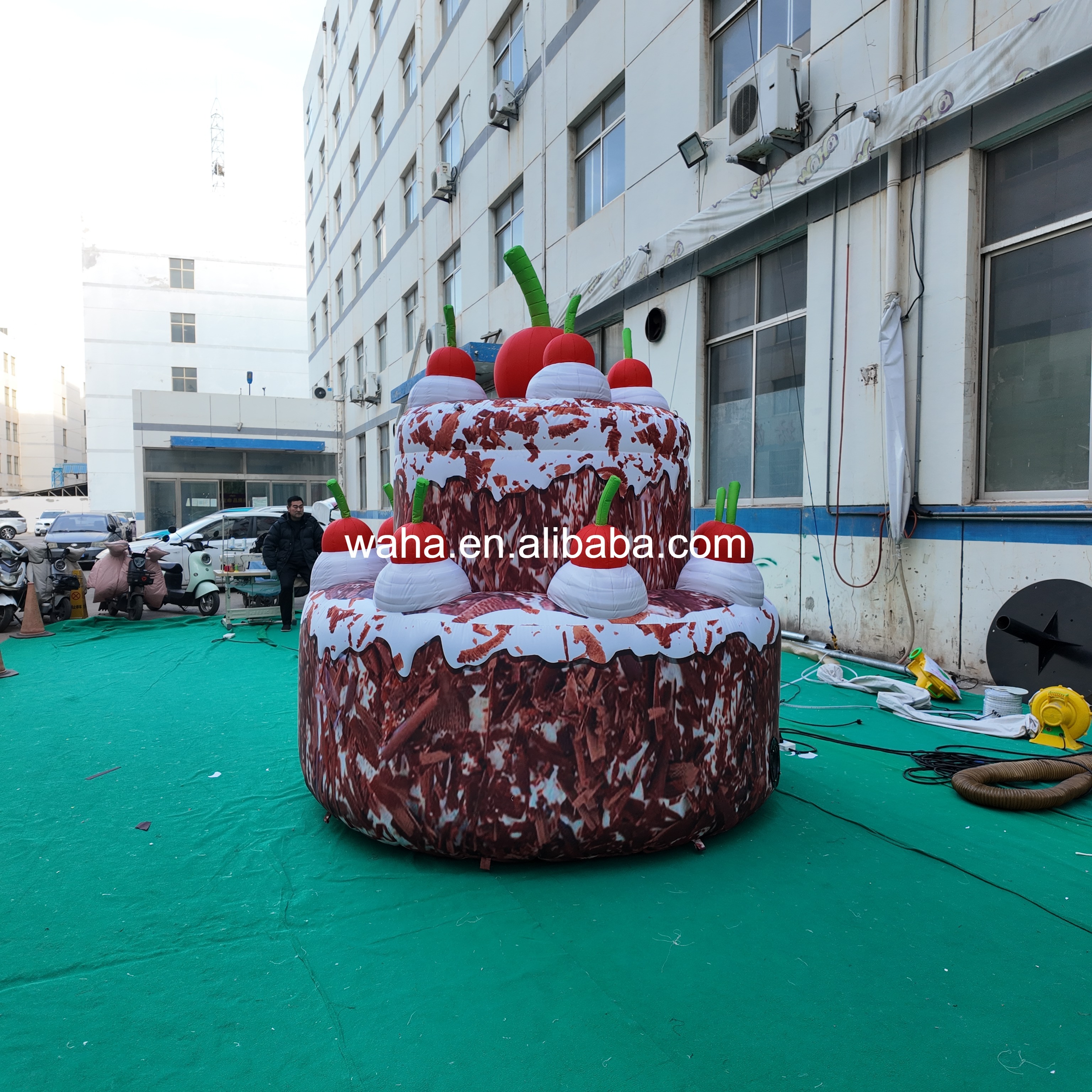 Custom Printed Cherry-Topped Cake Inflatable, Personalized Advertising Inflatable for Mall & Dessert Themed Event