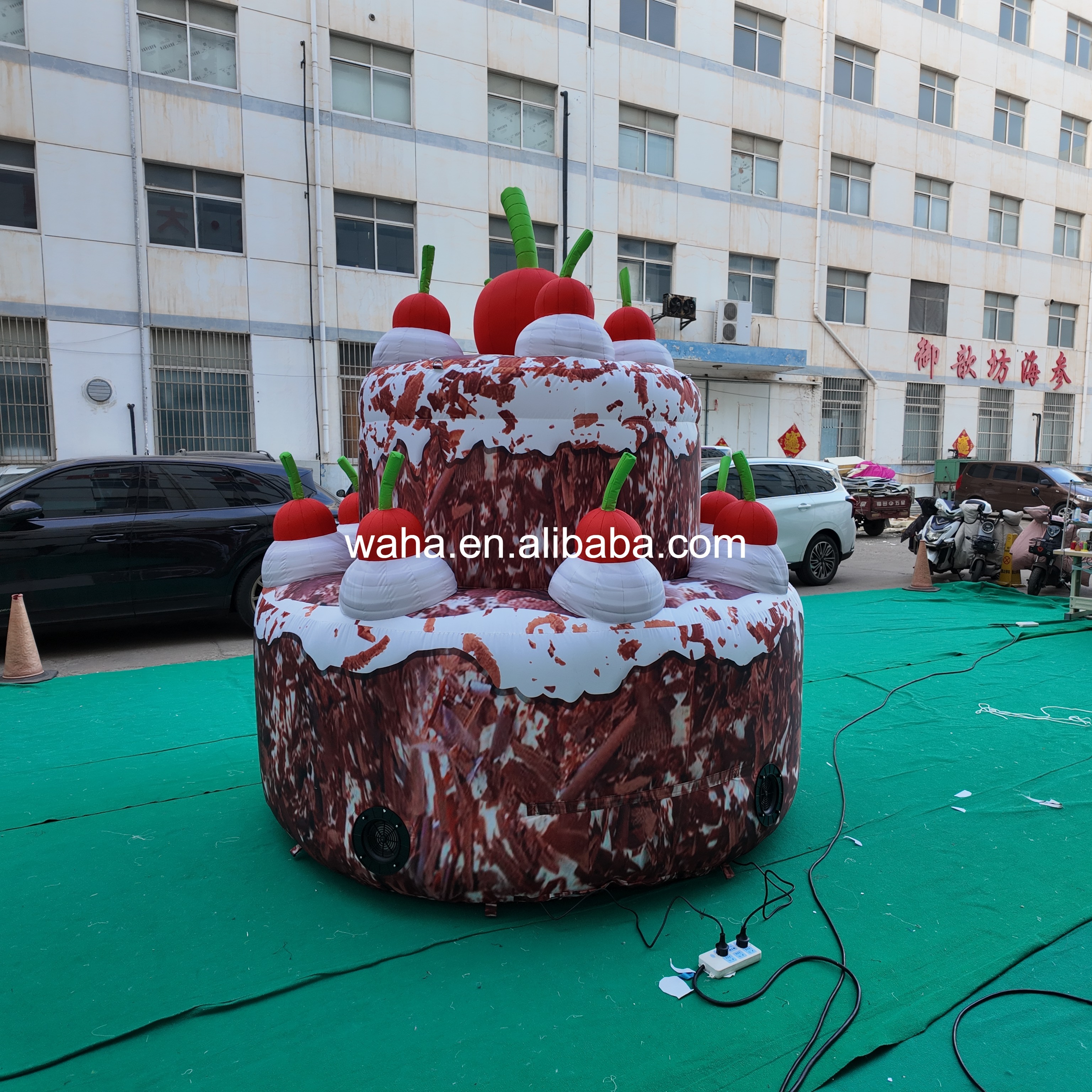 Custom Printed Cherry-Topped Cake Inflatable, Personalized Advertising Inflatable for Mall & Dessert Themed Event