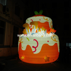 Cute Orange LED Cake Inflatable Prop, Promotional Advertising Blow up Inflatable for Birthday Party & Mall