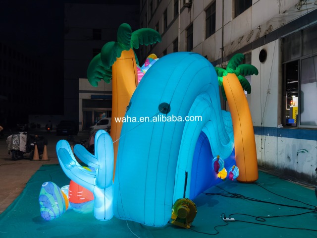 Glowing Beach-Themed Inflatable Arch, Advertising Inflatable for Commercial Decoration & Photo Booth