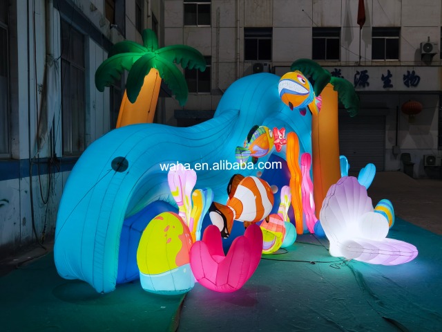 Glowing Beach-Themed Inflatable Arch, Advertising Inflatable for Commercial Decoration & Photo Booth