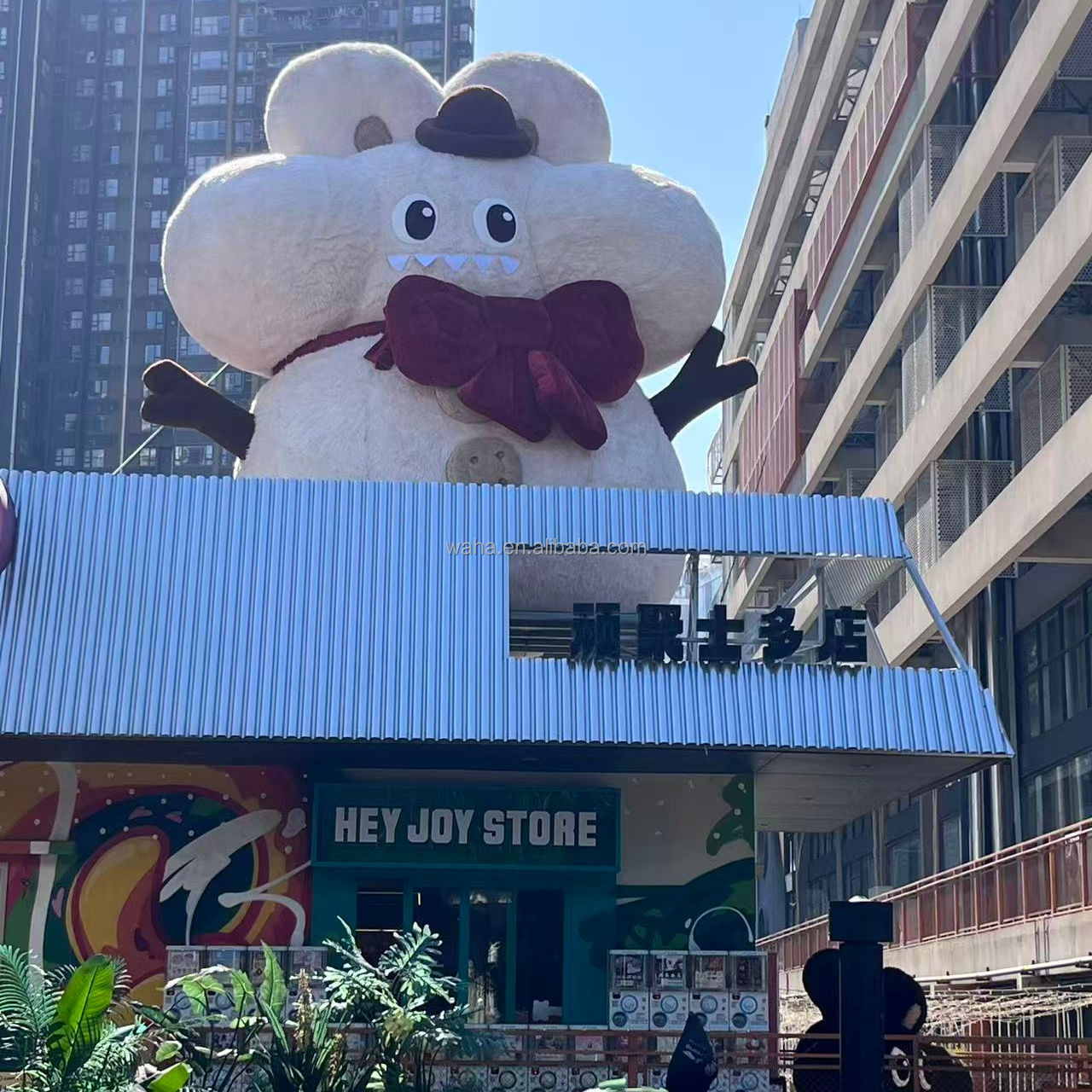 Fluffy Christmas Bunny Inflatable Mascot, Durable Advertising Inflatable for Mall Holiday Displays & Kids' Events