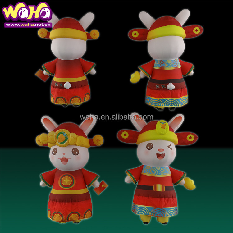 LED Light-Up Cartoon Rabbit Inflatable Mascot, Durable Advertising Inflatable for Lunar New Year & Mall Displays