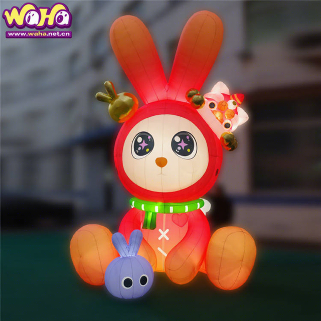 LED Light-Up Cartoon Rabbit Inflatable Mascot, Durable Advertising Inflatable for Lunar New Year & Mall Displays