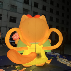 Lighting Hanfu Orange Cat Inflatable Mascot, Durable Advertising Inflatable for Festival & Night Market Decor