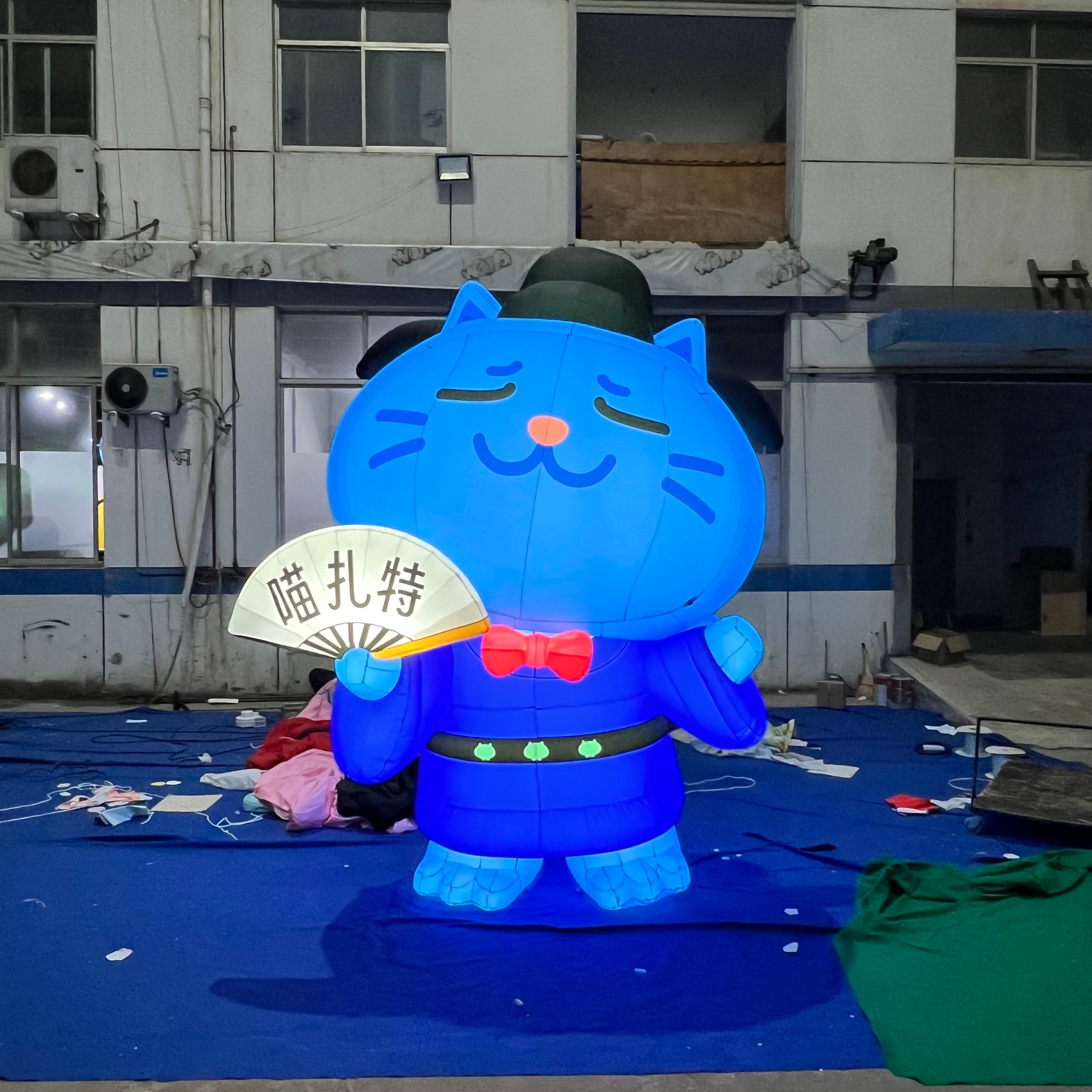 Glowing Blue Cat Mascot Inflatable, Advertising Inflatable for Urban Night View & Photo Check-in Spots