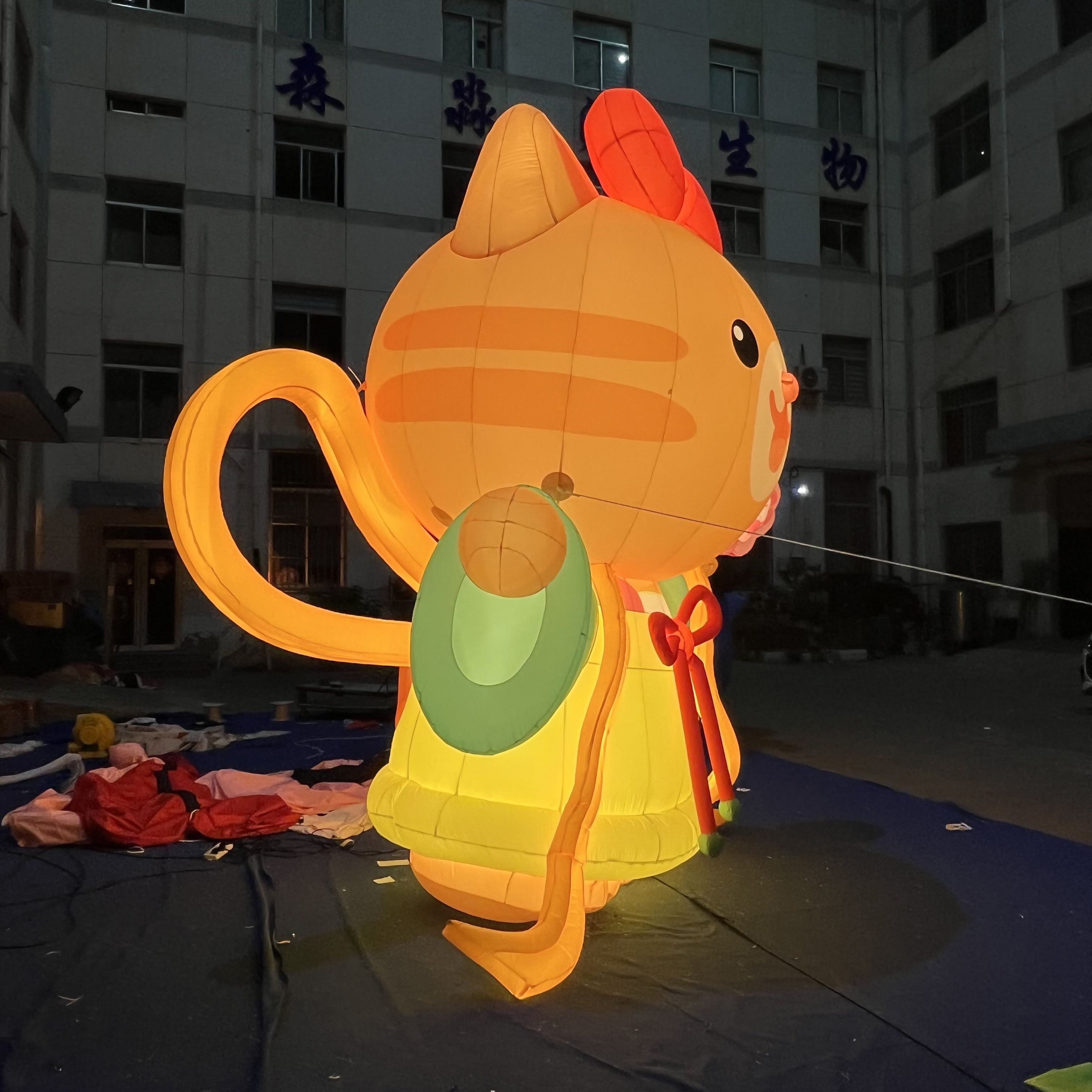 Lighting Hanfu Orange Cat Inflatable Mascot, Durable Advertising Inflatable for Festival & Night Market Decor