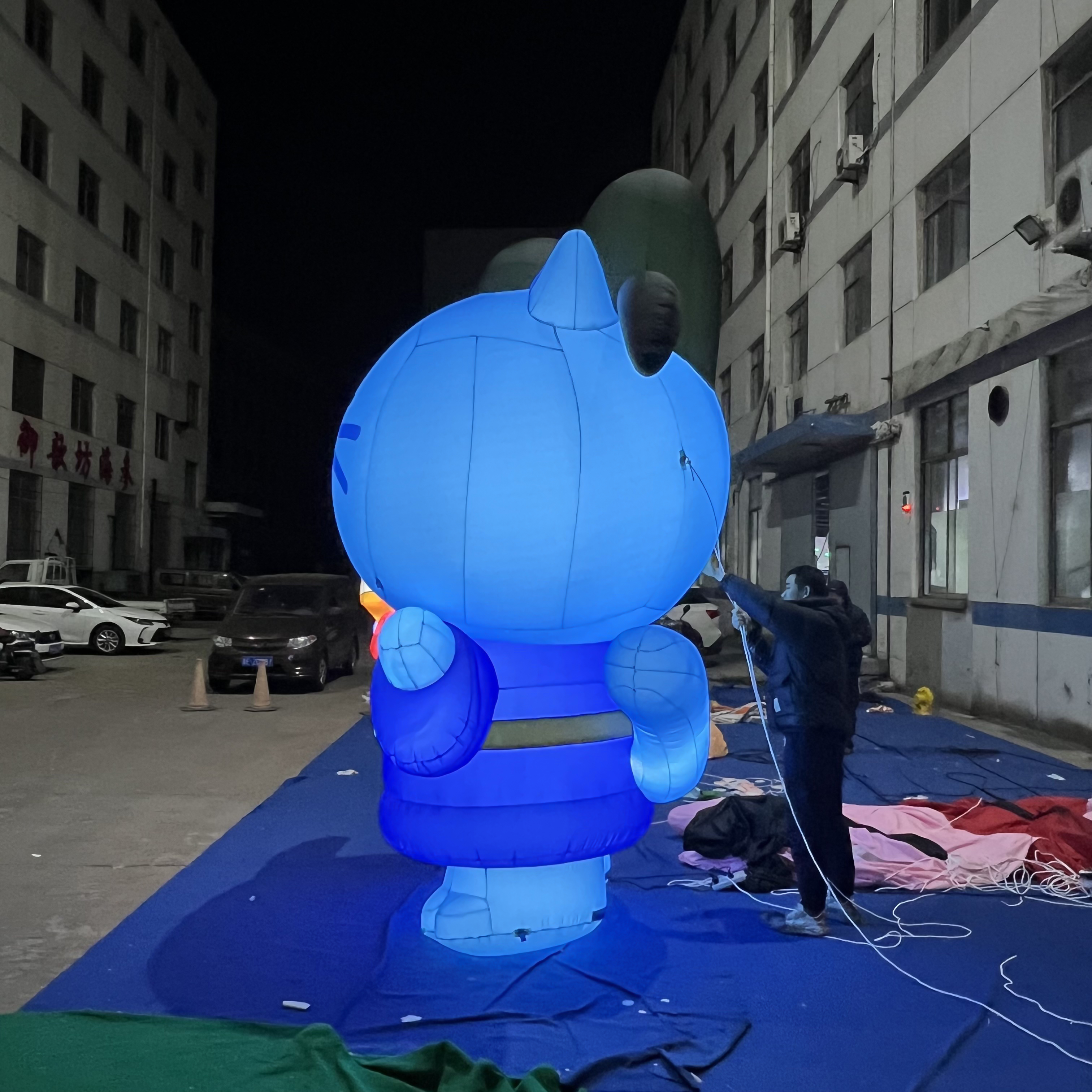 Glowing Blue Cat Mascot Inflatable, Advertising Inflatable for Urban Night View & Photo Check-in Spots