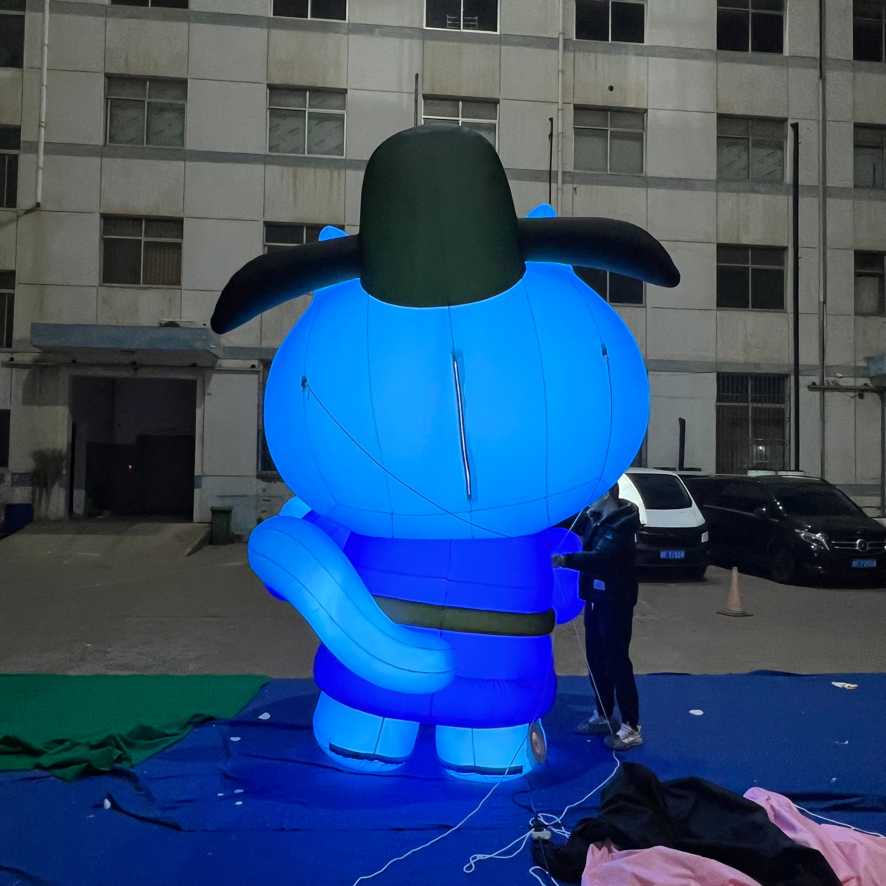Glowing Blue Cat Mascot Inflatable, Advertising Inflatable for Urban Night View & Photo Check-in Spots