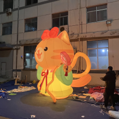 Lighting Hanfu Orange Cat Inflatable Mascot, Durable Advertising Inflatable for Festival & Night Market Decor