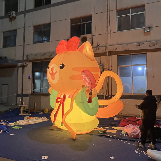 Lighting Hanfu Orange Cat Inflatable Mascot, Durable Advertising Inflatable for Festival & Night Market Decor