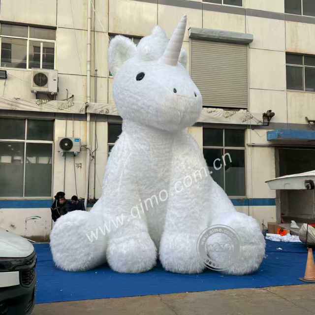 Custom Plush Textured Inflatable White Unicorn Mascot for Christmas Carnival & Festival Promotion