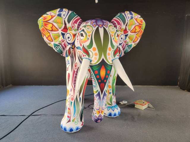 3D Giant LED Light up Inflatable Ethnic Pattern Colorful Elephant Custom Wildlife Model | Inflatable Factory