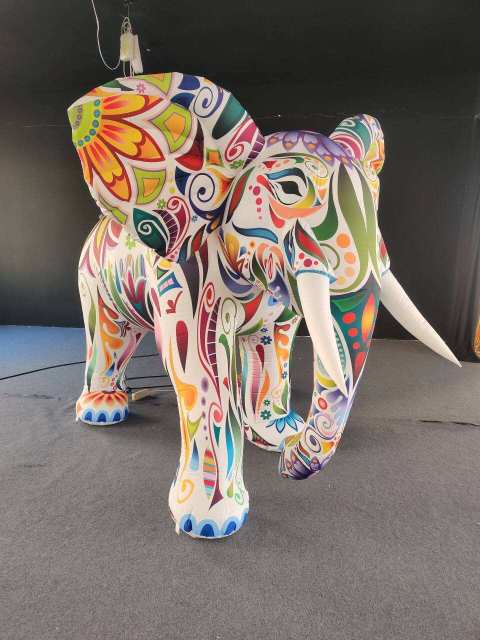 3D Giant LED Light up Inflatable Ethnic Pattern Colorful Elephant Custom Wildlife Model | Inflatable Factory