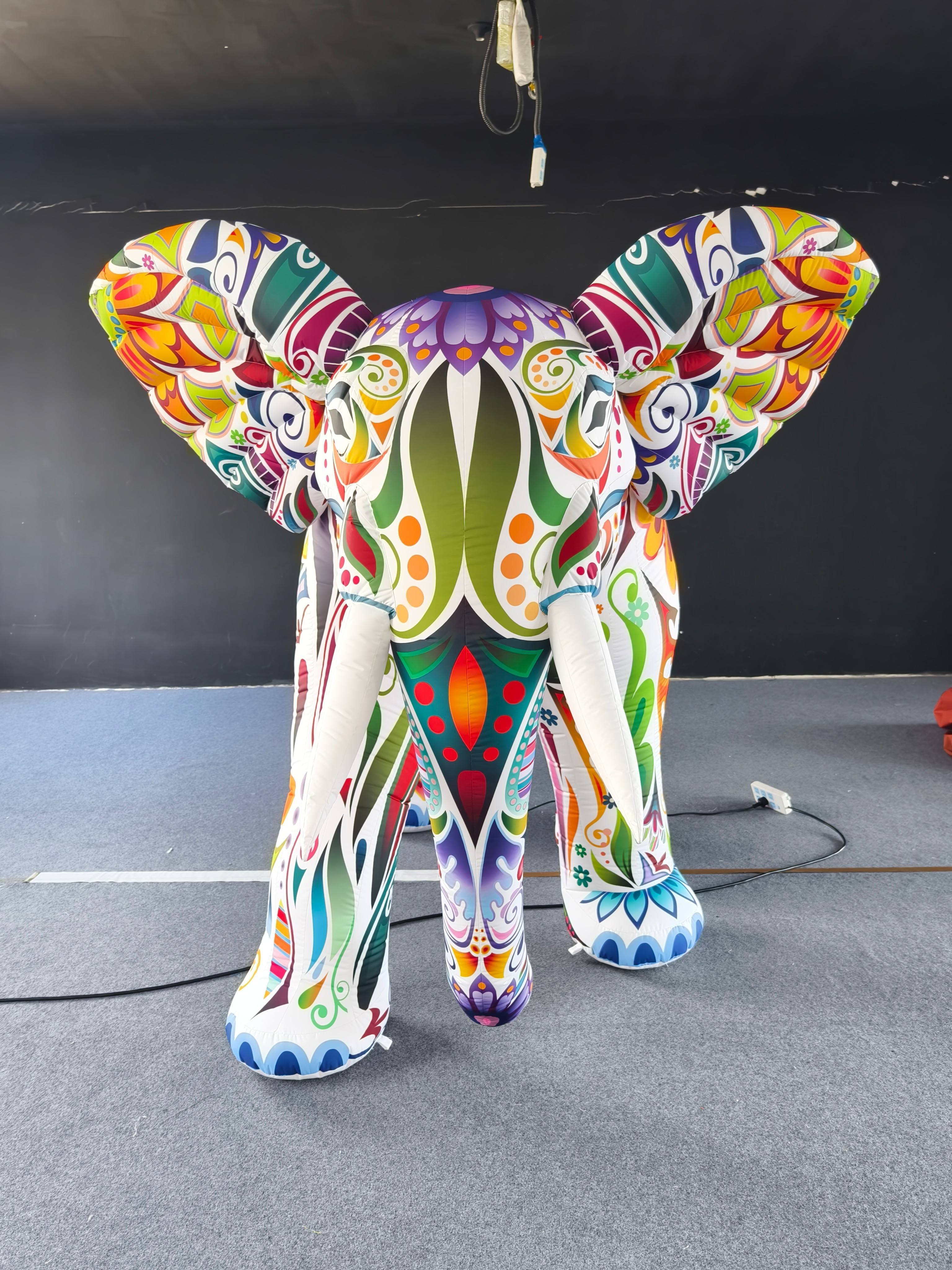 3D Giant LED Light up Inflatable Ethnic Pattern Colorful Elephant Custom Wildlife Model | Inflatable Factory