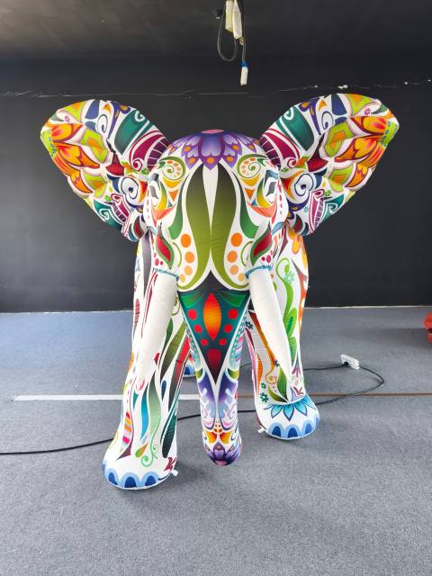 3D Giant LED Light up Inflatable Ethnic Pattern Colorful Elephant Custom Wildlife Model | Inflatable Factory